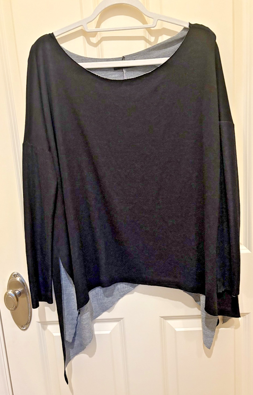 KLD Sweater Womens Small Black Tunic Boxy Oversized raw hem dolman sleeve